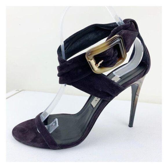 Burberry Marham Purple Suede Trench Ankle Wrap Ombré Heel Buckle Sandal 9 - Picture 1 of 13